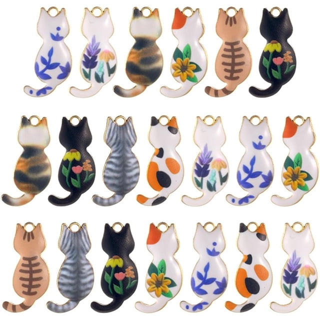1 Box 20Pcs Cat Enamel Charm Jewelry Cat Charms Colorful Alloy Small Pet Cats Flower Kitten Animal Metal Dangle Pendants Charms for Jewelry Making Charms Necklaces Bracelets Supplies DIY Crafting