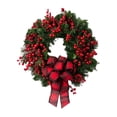 thumbnail image 2 of Hwkond Christmas Wreath for Front Door Mixed Red Berries A Christmas Wreath With A Red Checkered Bow At The Front Door, 2 of 6