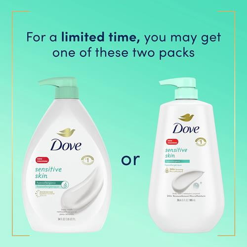Dove Body Wash With Pump Sensitive Skin 3 Count Hypoallergenic, Paraben-Free, Sulfate-Free, Cruelty-Free, Moisturizing Skin Cleanser Effectively Washes Away Bacteria While Nourishing Skin 30.6 fl oz
