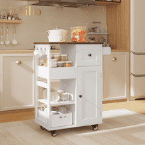 23.6" W Aiho Rolling Kitchen Island on Wheels with Removable Tray, Adjustable Shelves & Drawers, Island Table for Kitchen, Dining Room, Retro Tabletop