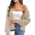 thumbnail image 3 of Women'S Cropped Cardigan Sweaters Boho Crochet Floral Embroidery Oversized Open Front Knit Sweater Outwear Khaki S, 3 of 8