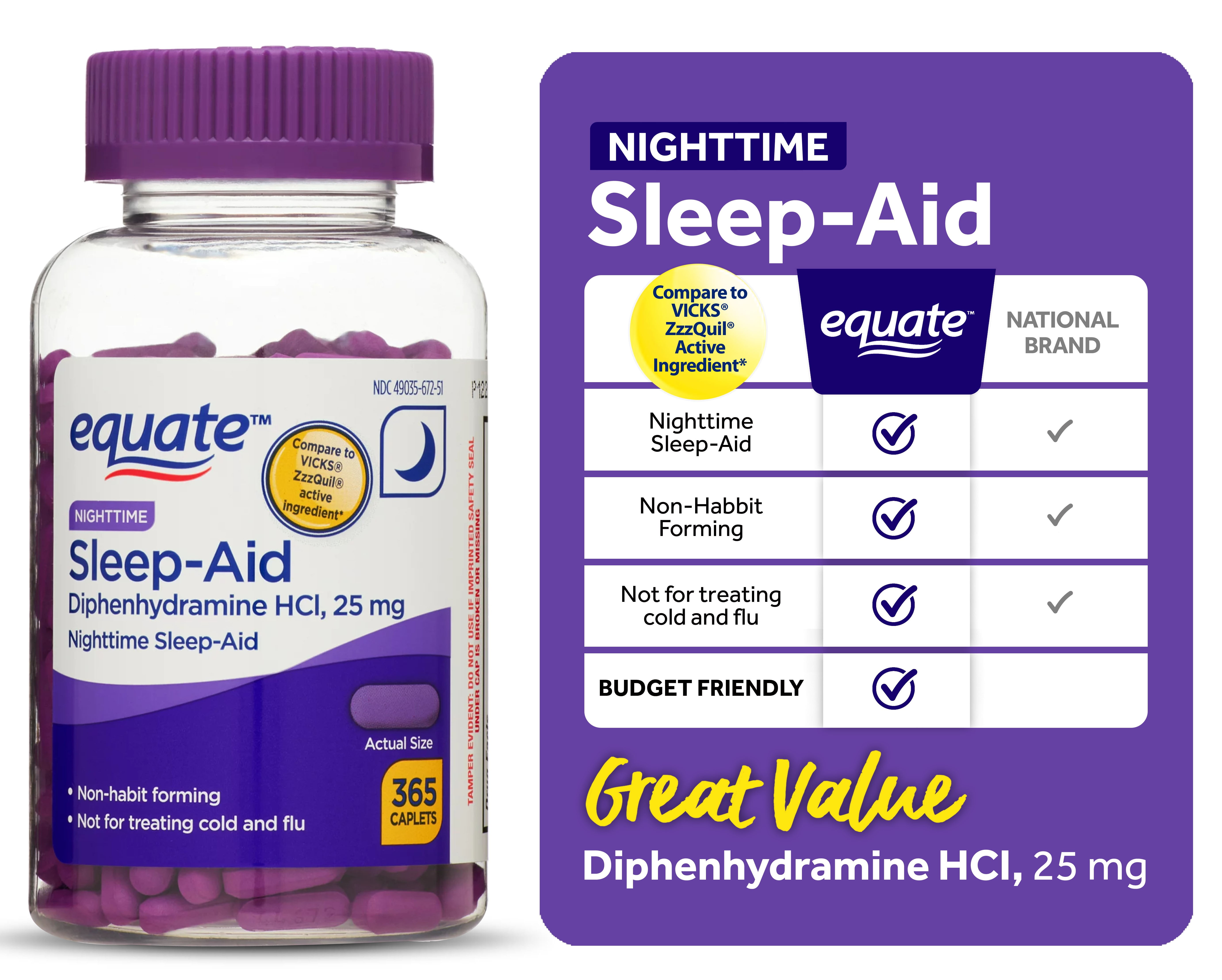 Equate Aide-sommeil 50 mg20 caplets 