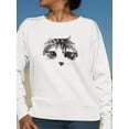 thumbnail image 2 of Cat Pencil Drawing Sweatshirt Women - Women Sweatshirt, White, Large, 2 of 4