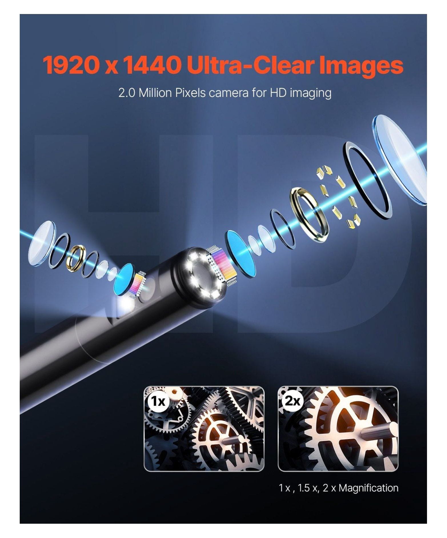 Borescope Endoscope Camera 16.4ft, Dual Lens Inspection Camera for Android iOS, 2.0MP HD Snake Camera with 8 LED Lights