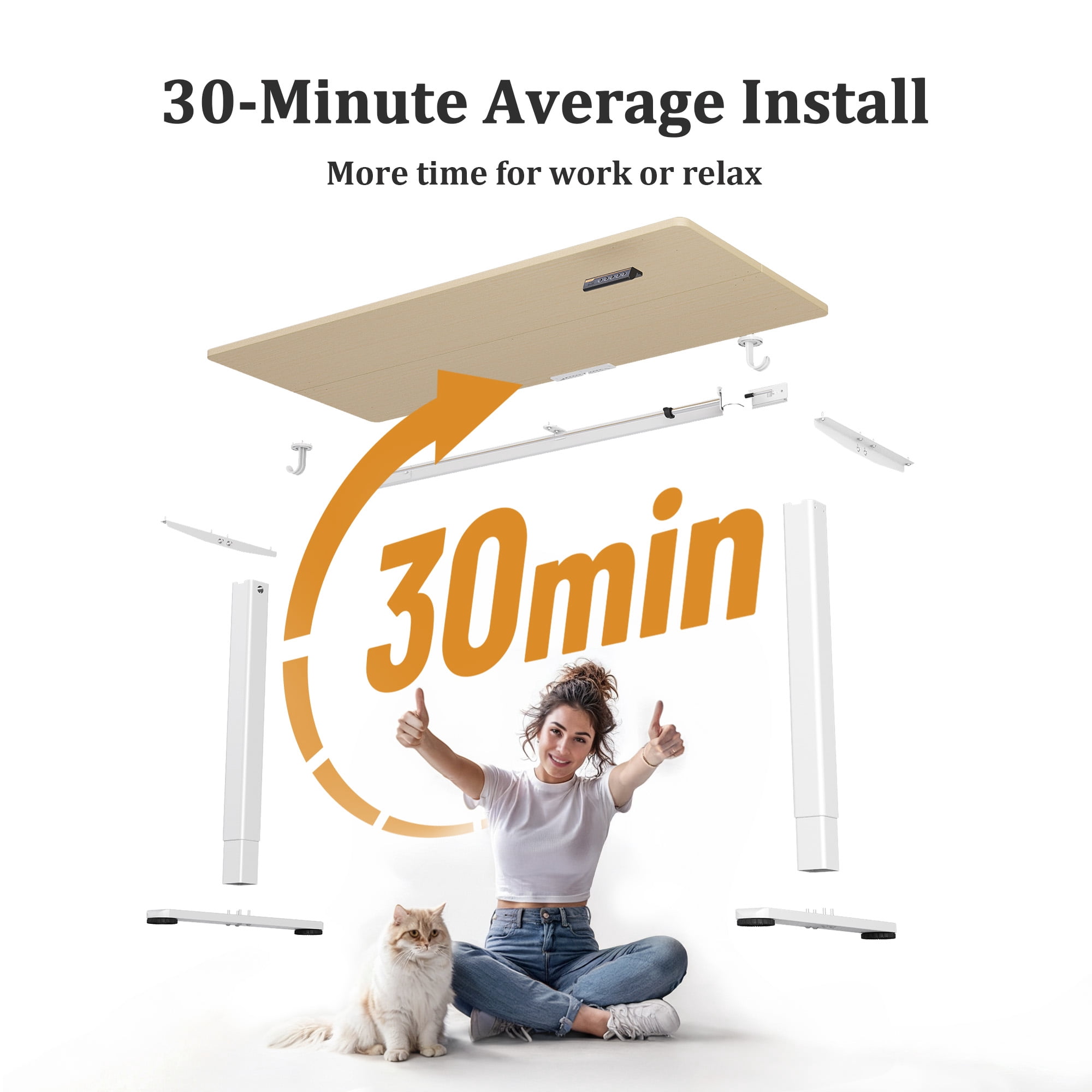 INNOVAR Adjustable Height Desk,  48x24 inches Electric Stand up Standing Desk,Student Study Rising Table, Computer Sit to Stand Desk for Home Office Work W/Splice Board, Nature,Easy to Install