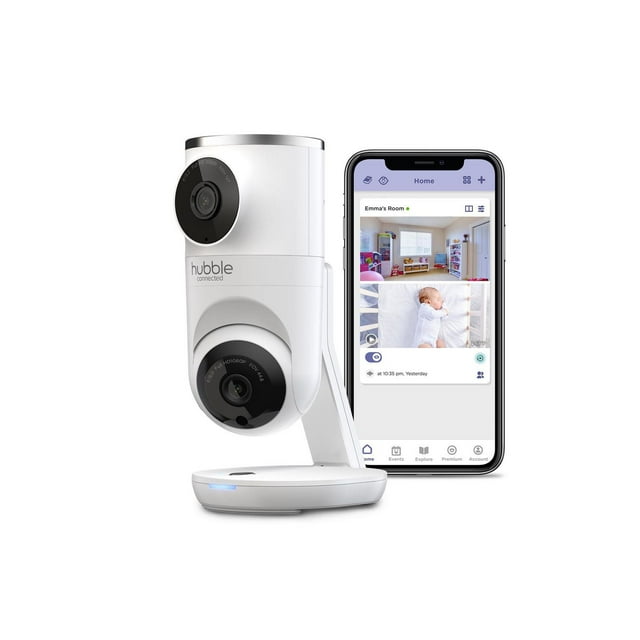 Hubble Connected Nursery Pal Dual Vision Cam, Smart HD Dual Camera Baby Monitor with Motion Tracking & Sleep Routine Management - White
