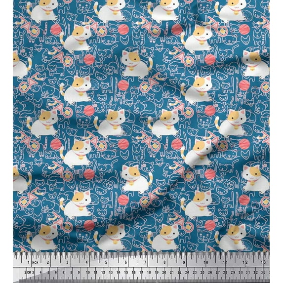 Soimoi Georgette Viscose Fabric Wool & Cat Kids Print Sewing Fabric Yard 42 Inch Wide