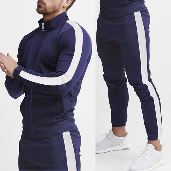 Men's Tracksuits 2 Piece Outfits Sweatsuits Long Sleeve Track Suits Athletic Full Zip Hoodies and Sweatpants Active Sports Sets for Men Navy 2XL