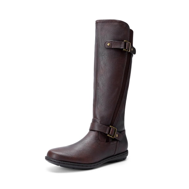 Botas DREAM PAIRS TRACE para mujer, altas hasta la rodilla, con piel sintética marrón, talla 8