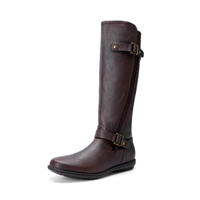 Botas DREAM PAIRS TRACE para mujer, altas hasta la rodilla, con piel sintética marrón, talla 8