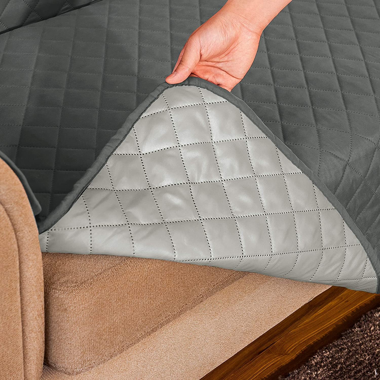 Subrtex 1-Piece Reversible Sofa Cover Quilted Slipcover (Armchair, Gray)