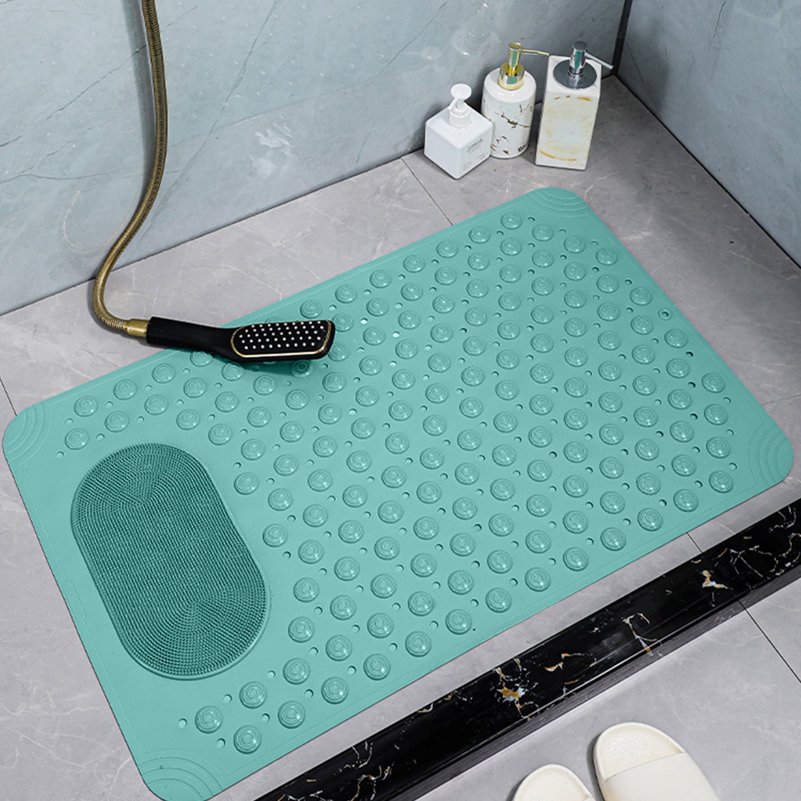 Mecorevxz Bathtub and Shower Mats, Extra Long Non-slip Bath Mat 27.16x14.17 Inch,Washable Bath Tub Mat with Suction Cups & Holes for Bathroom,Green