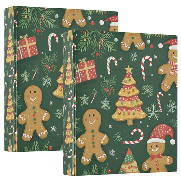 FORMRS 3 Ring Binder 1.5 inch with Pockets Set of 2 Clip Board 200 Sheets Capacity, Beige Christmas Gingerbread
