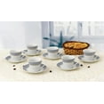 thumbnail image 4 of Espresso Cups and Saucers Set with Metal Stand for Cappuccino, Latte, Cafe Mocha - Gold and Blue, 2 oz. Set of 6, 4 of 5