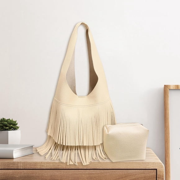 Bolso estilo hobo holgado para mujer, bolso de hombro con bolsa de cosméticos, bolso de mano estilo occidental para mujer Beige