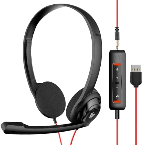 HW02 USB Computer Headset with Clear Chat Microphone,Lightweight On-Ear Wired Headset for MS Teams,Skype,Webinars,Call Center and More (Black)