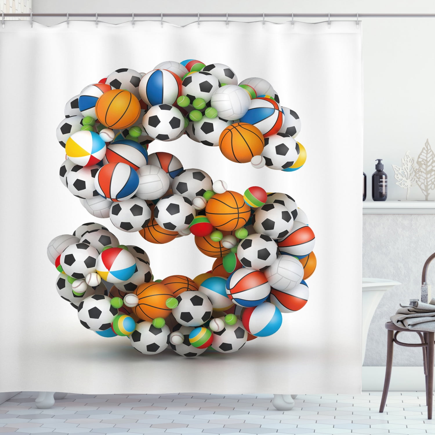 70 Inches Fabric Bathroom Decor Set with Hooks Kids Shower Curtain by Ambesonne Young Boy Playing Football in the Stadium Athlete Sports Soccer Championship Graphic Multicolor