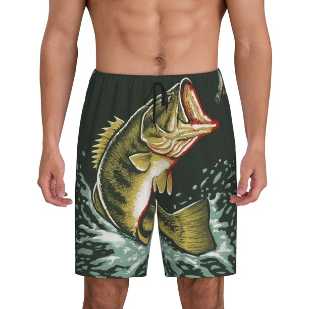 Balery Largemouth Bass jumps out of water Pantalones cortos de pijama de punto de algodón para hombre con cinturilla y bolsillos-XX-Large