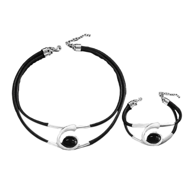 2 Pcs/Set Necklace Bracelet Set Sparkling Rhinestones Inlaid Jewelry Set Adjustable Length Necklace Bracelet Set