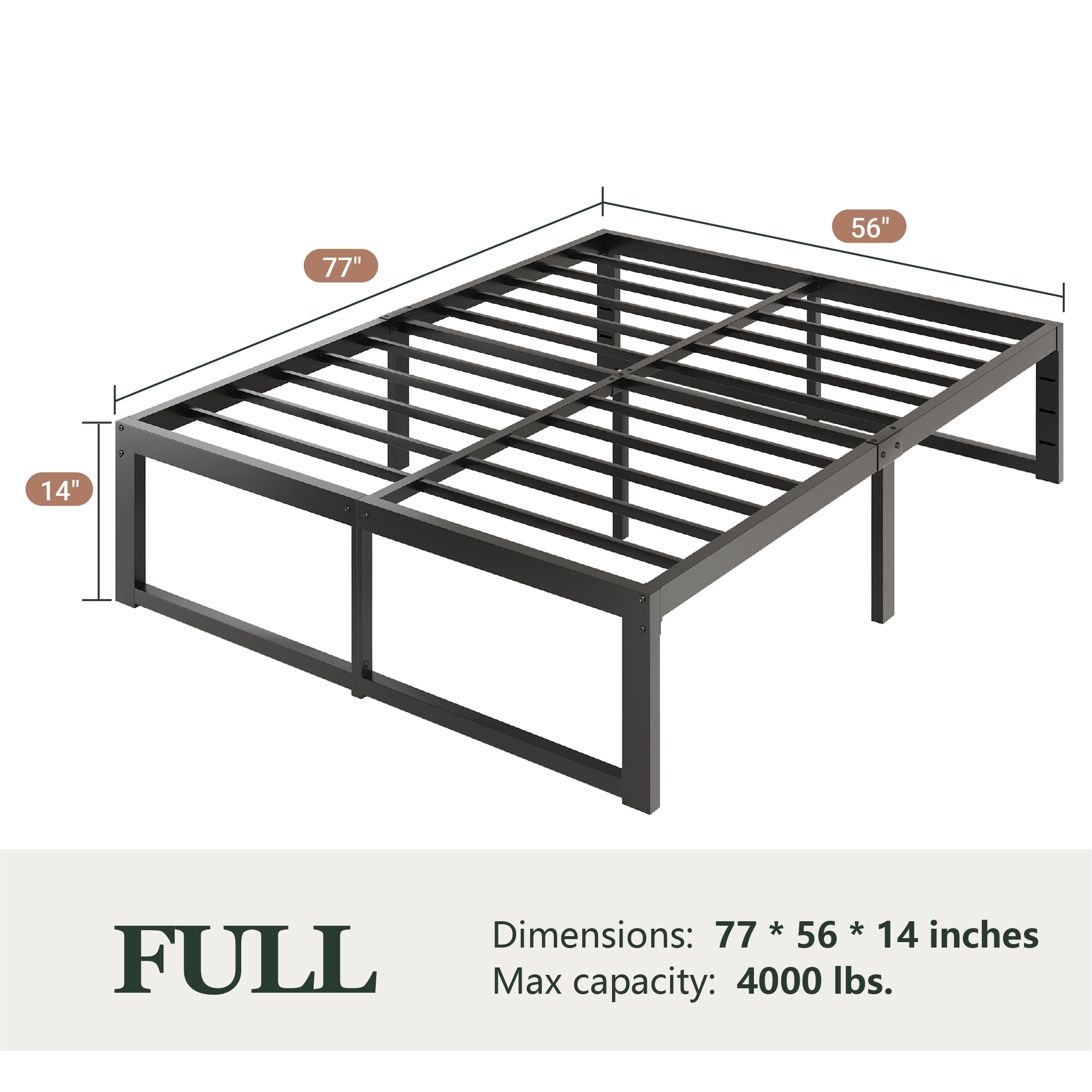 Amolife 14" Full Bed Frame Metal Platform Bed with Ample Storage Space Under Frame, Heavy Duty, Black