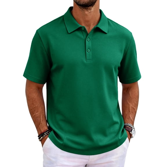 Havenx Men's Golf Shirt Short Sleeve Collared Polo 3 Buttons Moisture Wicking Polos Casual Stylish Lightweight Athletic Golf Work Clothes,Dark Green XL