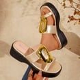 thumbnail image 5 of Platform Sandals for Women Fashion Metal Buckle Slides Open Toe Summer Slip on Low Wedge Casual Beach Shoes Gold Size 7, 5 of 7