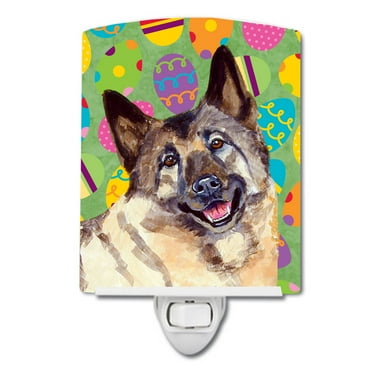 Caroline's Treasures LH9443CNL Norwegian Elkhound Easter Eggtravaganza Ceramic Night Light, 6x4x3", multicolor