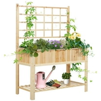 Outsunny 47'' Wooden Raised Garden Bed with Trellis, Coutryside Style Elevated Planter Box Stand with Open Storage Shelf, Spacious Planting Area for Vegetables, Herbs, Flowers