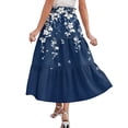 thumbnail image 5 of Women's Floral Maxi Skirt, Drawstring High Waist Tiered Pleated Skirt, Lightweight Flowy Boho Skirt for Summer, Vacation and Beach,Dark Blue,2XL, 5 of 7