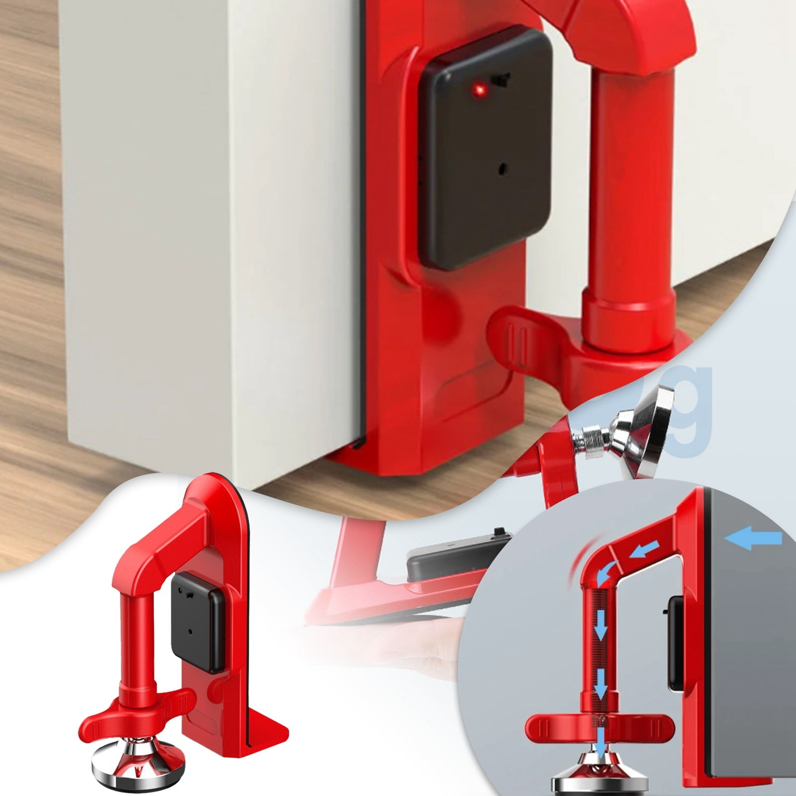 Portable Alarm Door Stopper, Anti-Theft Door Stop Alarm, Adjustable and Easy to Install, Safety Door Stopper Security for Home, Office, Apartment and Travel, Door Security Devices (Red)