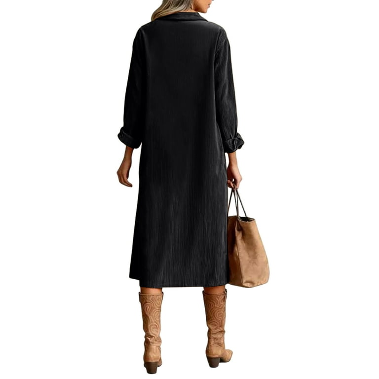 mohiass Corduroy Dress Women Midi Fall Vintage Long Sleeve Shirt Dress Business Casual Collared Button Up Tunic Work Dresses Black 2XL, Women's mohiass Corduroy Dress Women Midi Fall Vintage Long Sleeve Shirt Dress Business Casual Collared Button Up Tunic Work Dresses Black 2XL, Women's