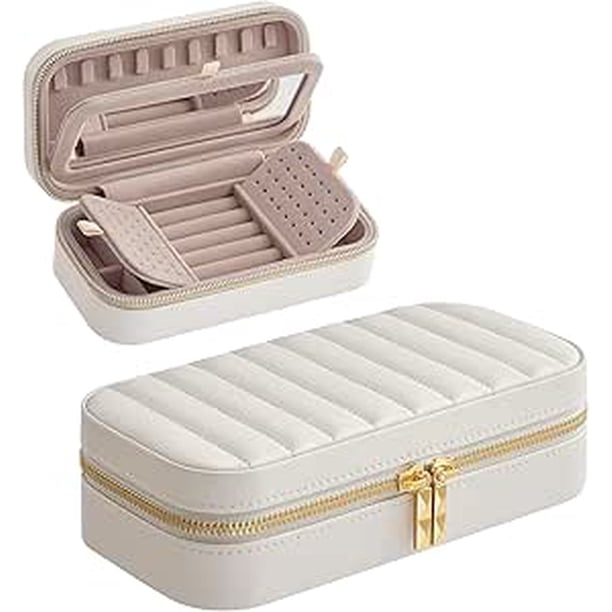 SONGMICS HOME Organizador Joyas viaje estuche pequeño con espejo 10.5x20.5x6cm