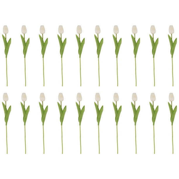 20 Piezas Blancas 13.8 Pulgadas Flores de Tulipanes Artificiales para la DecoracióN Del Partido, Hogar Boda