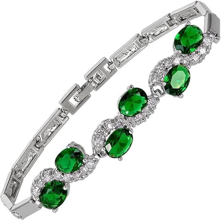 Dreamofdazzles Jewels 7.00 Ctw Oval Cut Green Emerald Womens Tennis Bracelet 14K White Gold Plated 925 Sterling Silver