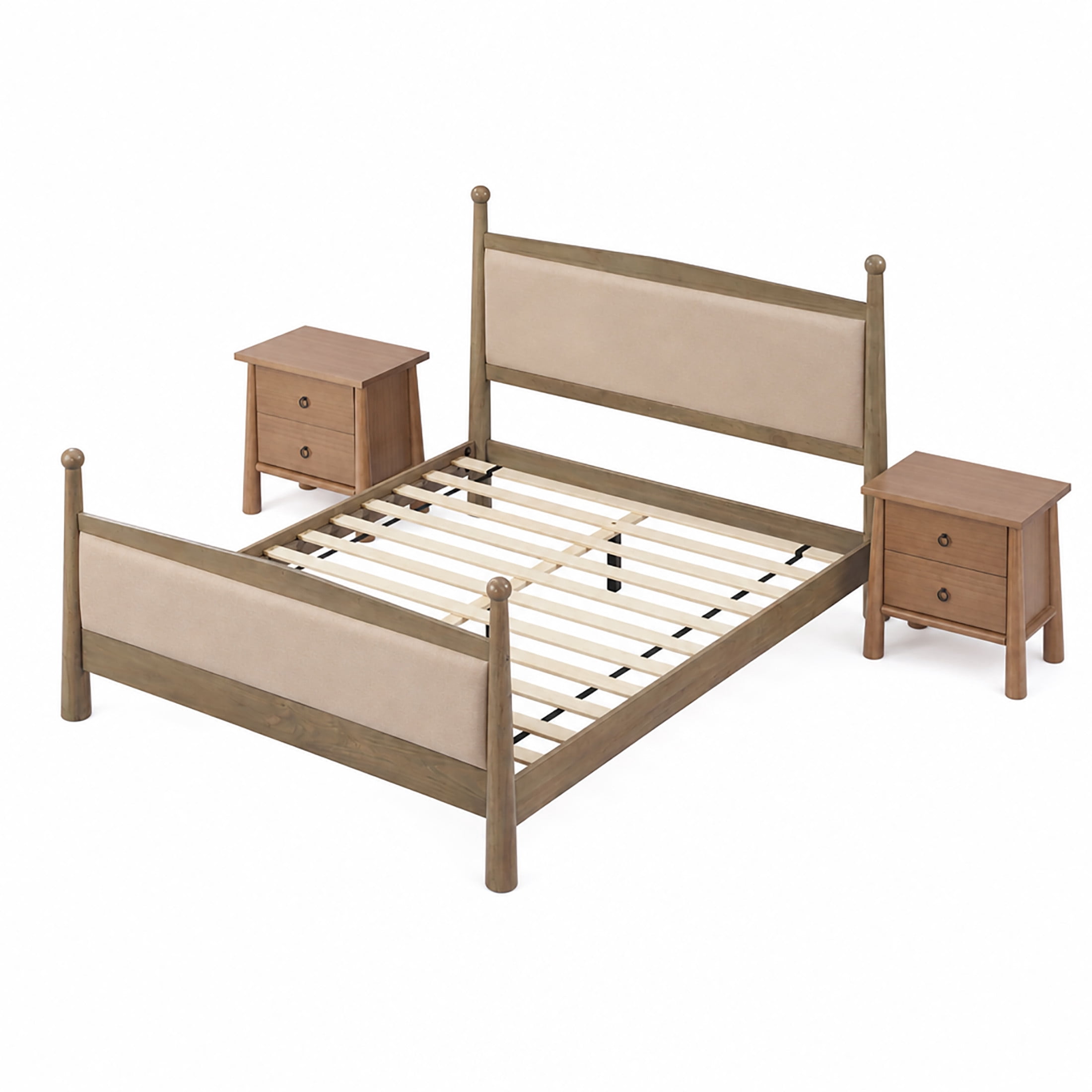 Christopher Knight Home 3-Piece Bedroom Set with Queen Upholstered Bed and 2 Nightstands, Natural
