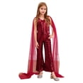 thumbnail image 3 of CHICTRY Kids Girls Sequins One Piece Party Jumpsuits with Tulle Cloak Flower Wedding Prom Dress Burgundy 8, 3 of 7