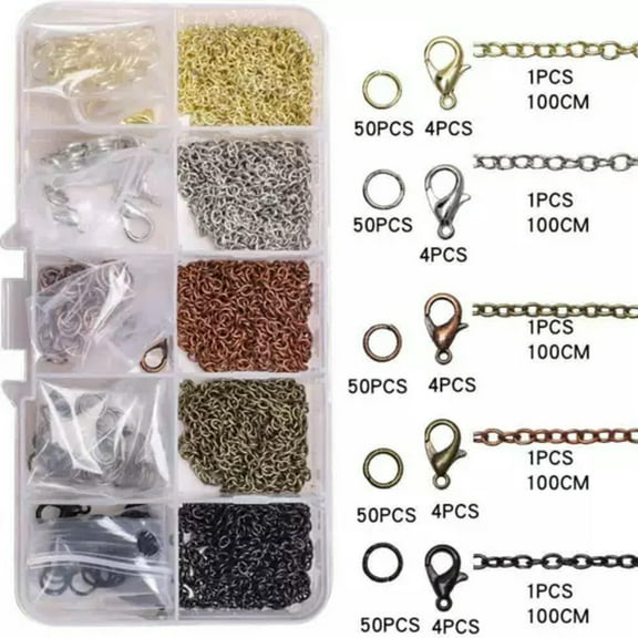 U8MO 1Box 5 Colors Metal Jewelry Making Kit Chain Split Jump Ring Lobster Clasp DIY-0.6mm Oval