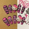 Kawaii Hello Kitty Y2K Press On Nail Cute Cartoon Star Fake Nails With Glue Long Coffin Stiletto