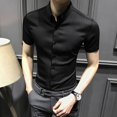 thumbnail image 2 of Camisas y blusas musculosas para hombre, camisetas negras a rayas de manga corta para hombre con cuello, estéticas, normales, elegantes, de algodón y seda, 2 of 5