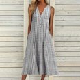thumbnail image 2 of IROINNID Women's V-Neck Shift Dress Casual Sleeveless Button Striped Print Pocket Maxi Dress Ankle-Length Dress, 2 of 8