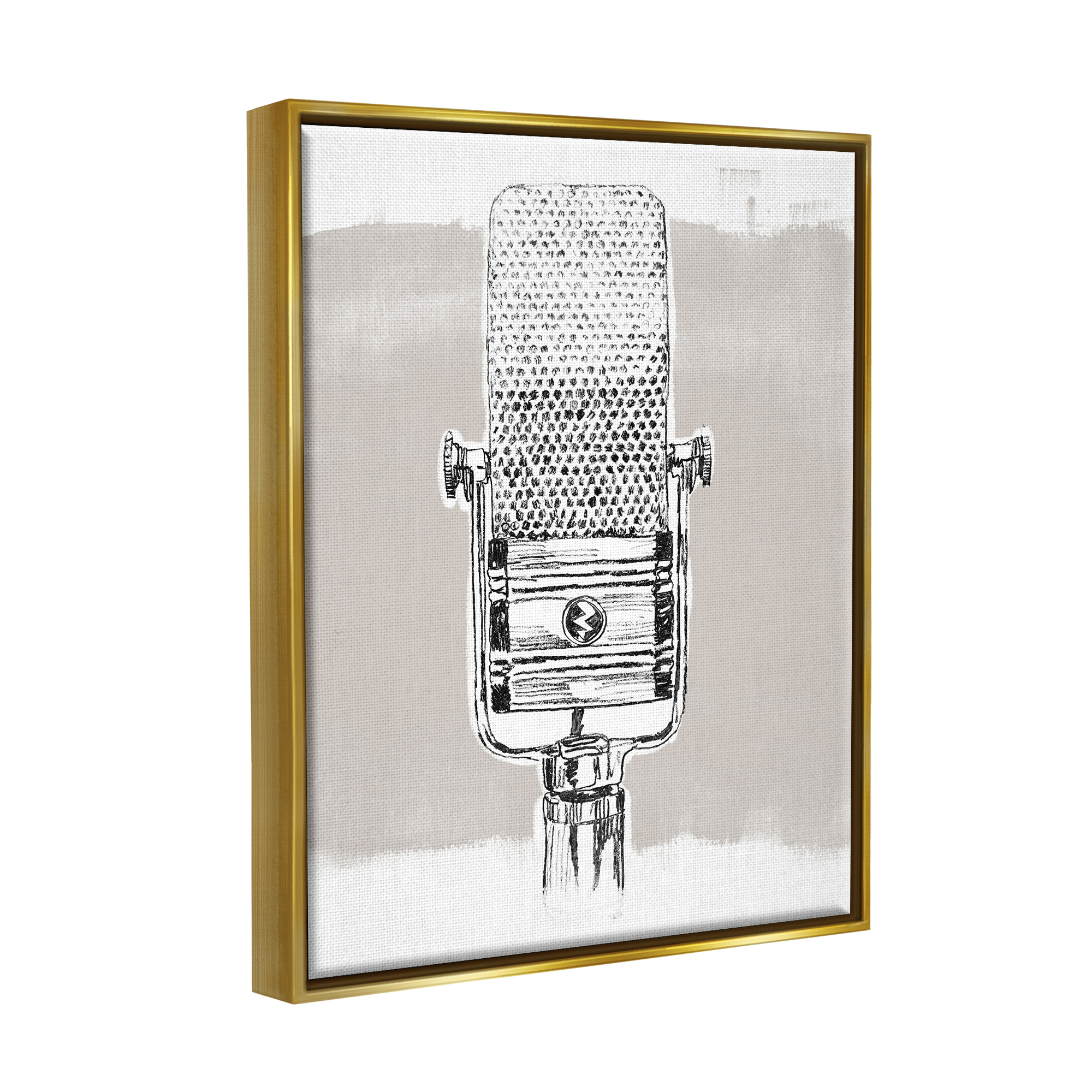Stupell Industries Vintage Microphone Music Drawing Novelty Painting Gold Floater Framed Art Print Wall Art