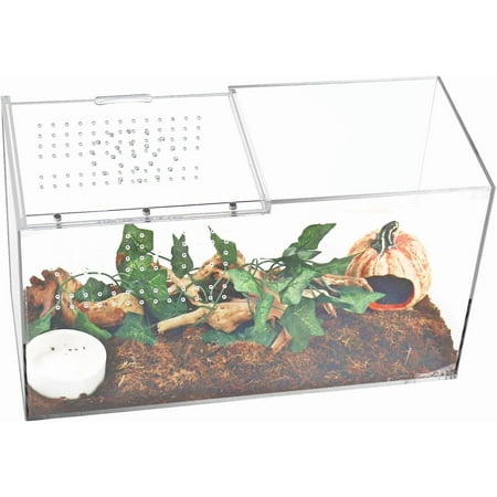 Acrylic Reptile Terrarium Enclosure, 14”x6”x8” Tarantula Enclosure with Magnetic Sliding Door, Breeding Box for Arboreal Reptiles, Amphibians, Mantis, Spiders, Cricket & Other Invertebrates