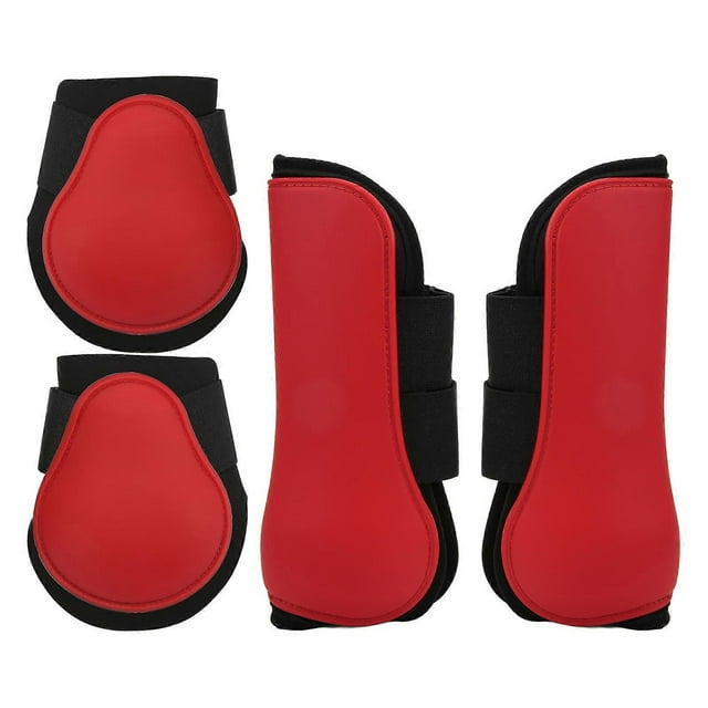 4pcs Horse Front Hind Leg Boots PU Shell Horse Tendon Boots for Horse Training Jumping RunningRed One Set M