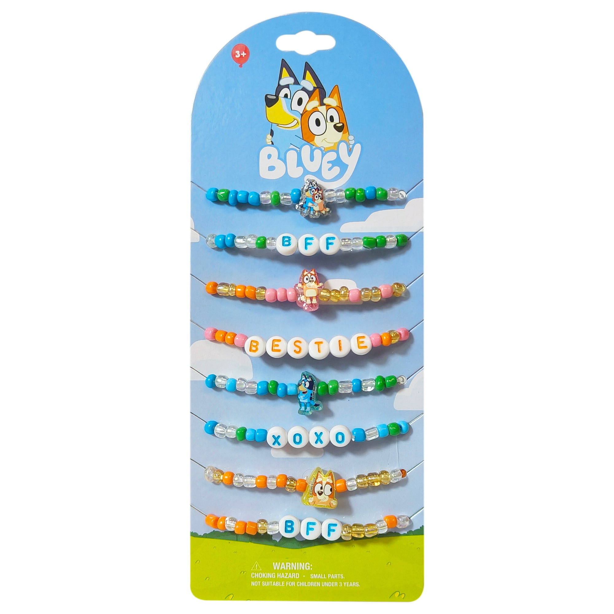 Bluey BFF Beaded Bracelets Set, 8 Unique Designs for Kids, Stretch Bands