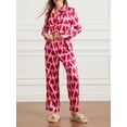 thumbnail image 3 of Women Heart Print Pajamas Set Long Sleeve Button Down Shirts Long Pants Sleepwear 2 Piece Lounge Set, 3 of 7