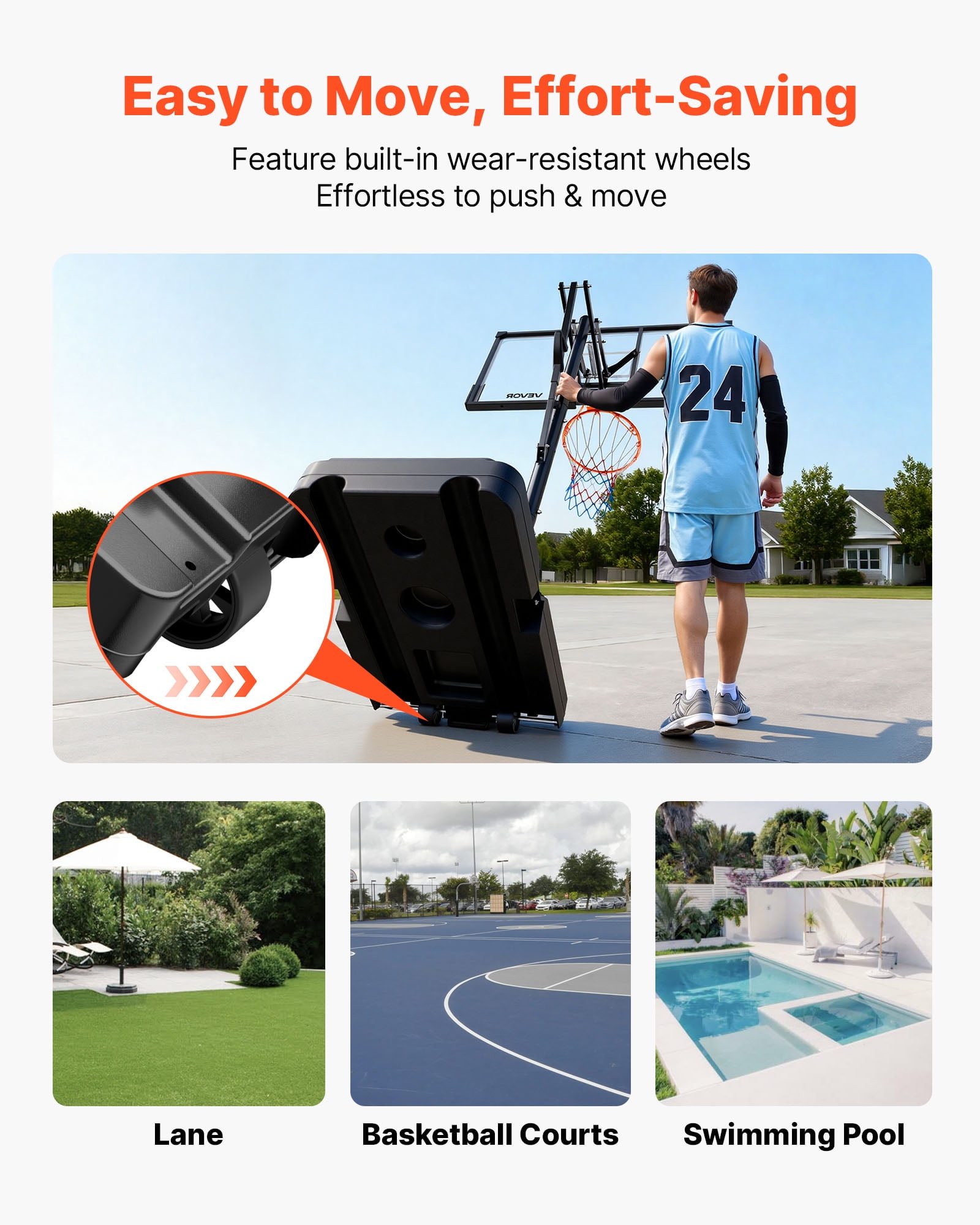 VEVOR Portable Basketball Stand, 5.25 to 10 ft Height Adjustment Basketball Hoop & Goal, Portable Basketballs Hoop with 44 inch PC Backboard & Wheels for Kids, Teens, Adults in Driveways, Pools