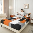 thumbnail image 4 of Manfei Modern Abstract Queen Sheet Sets 4-Piece, Minimalism Plaid Flat Sheet, Black Gray White Orange Queen Fitted Sheet, Microfiber Bedroom Decor, 4 of 7