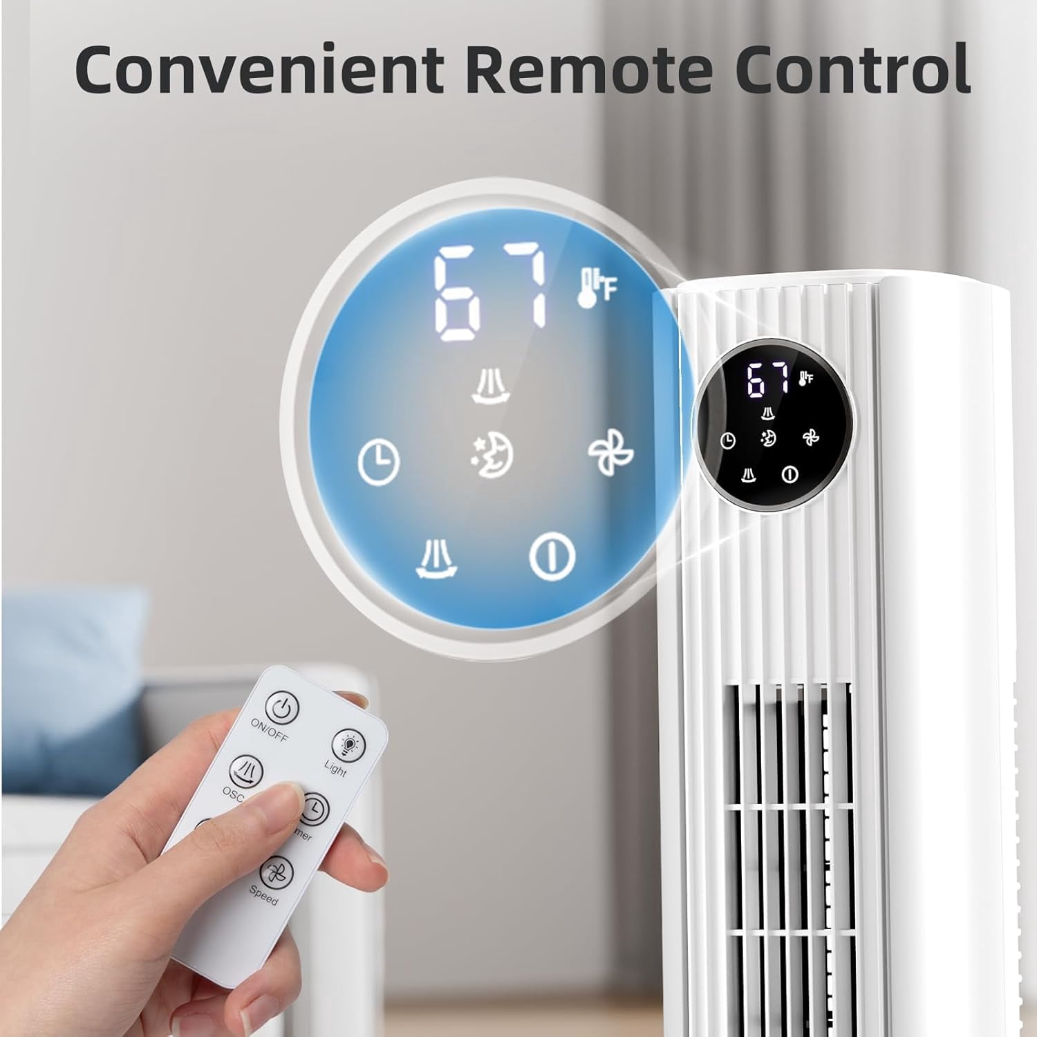 FREE VILLAGE 36 inch Tower Fan Portable Floor Fans,85°Oscillating Fan Quiet Cooling 12H Timer Remote Control Standing Bladeless Electric 3 Wind Speeds 4 Modes Bedroom Drom Office,White