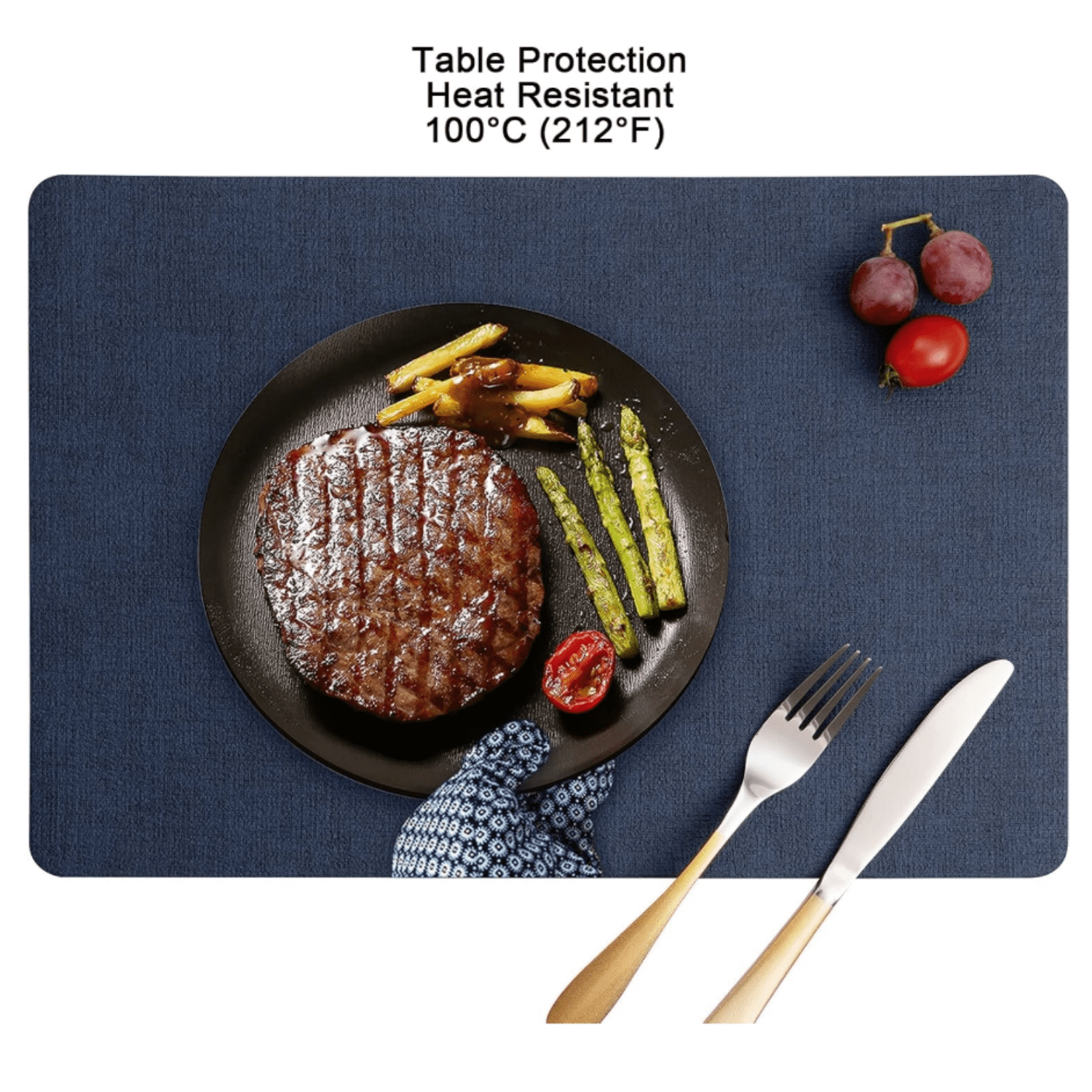 Placemats Dual Sided, Faux Leather Place Mats Set of 6 Indoor Placemats for Dining Table Outdoor Placemats Manteles Individuales Square Non-Slip Washable Table Mats (Gray Blue, Set of 6)