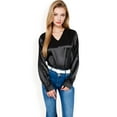 thumbnail image 2 of Women's Satin Long Sleeve V-Neck Blouse with Cuffed Sleeves - Large, Black, 2 of 7